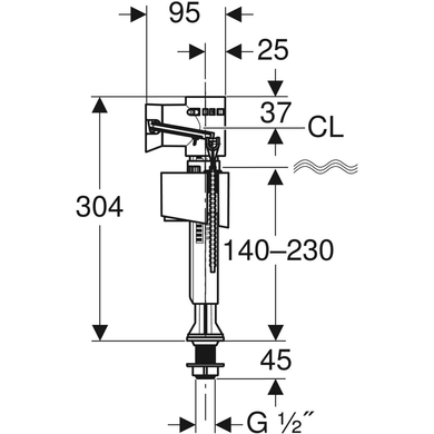 Впускний клапан Geberit ImpulsBasic340, підведення води знизу, 1/2" (136.726.00.1) 136.726.00.1 фото