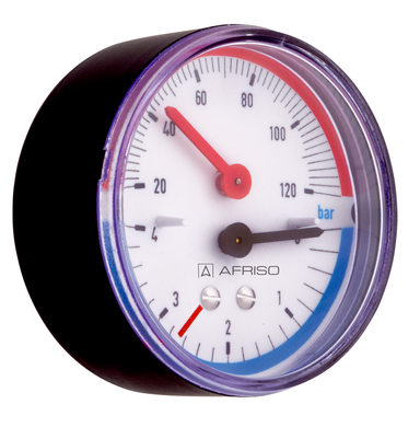Термоманометр AFRISO ТМ80 0-10 бар, 20-120 ° С, радіальний, з монтажним клапаном R1/2" 63339 фото