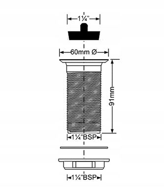 Злив для умивальника McAlpine, 1 1/4x91x60мм з гумовою пробкою, без переливного отвору (BSW2) BSW2 фото