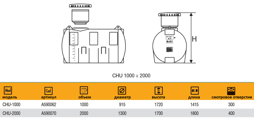 Полиэтиленовый бак для подземного размещения ELBI CHU 1000 A590062 фото