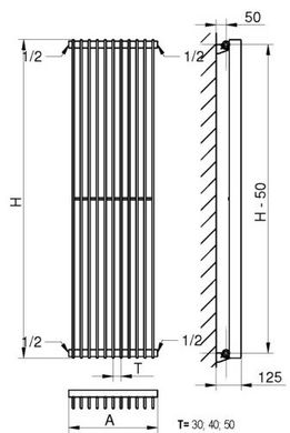 Вертикальний радіатор Metrum 1 H-1800 мм, L-465 мм Betatherm BM6 1180-30/15 9016М 99 фото