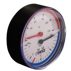 Термоманометр 80mm 0-4bar/0-120°C аксиальный (задний выход) HERZ (1267001) 1267001 фото