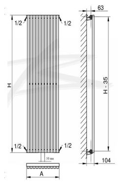 Вертикальний трубчастий радіатор Quantum 1 H-2000 мм, L-525 мм Betatherm BQ 1200/13 9016М 99 фото