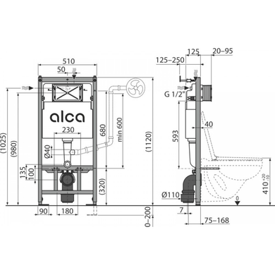 Комплект инсталляции AlcaPlast 2 в 1: с унитазом Qtap Robin Ultra Quiet (AM101/1120+QT13332381AW) AM101/1120+QT13332381AW фото