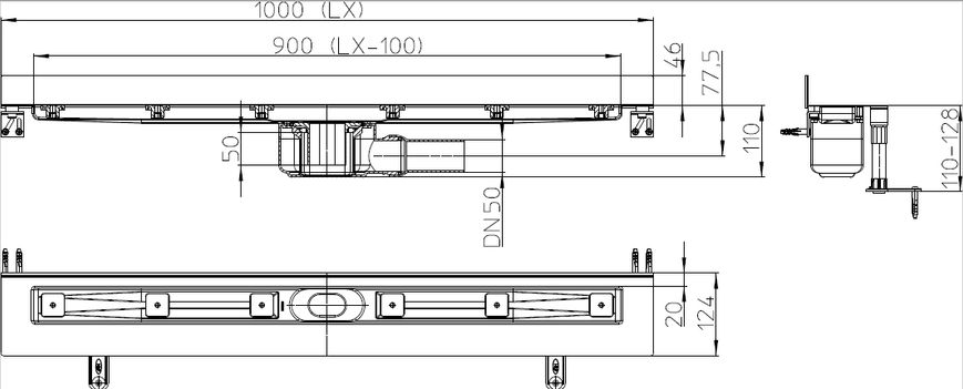 Угловой душевой лоток (пристенная установка) 1000 мм HL Hutterer & Lechner HL50W.0/100 HL50W.0/100 фото
