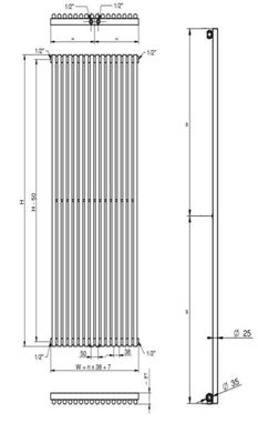 Вертикальний радіатор Praktikum 1 H-2000 мм, L-501 мм Betatherm PV 1200/13  9016М 99 фото