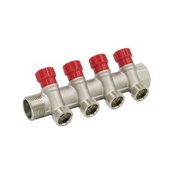 Колектор з вентилями 1" х 4 х 3/4"ЗР (red/червоний) GF (620057N1005R4H) 620057N1005R4H фото