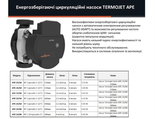 Циркуляционный энергосберегающий насос Termojet APE 25/40 130 мм APE 25-40x130 фото
