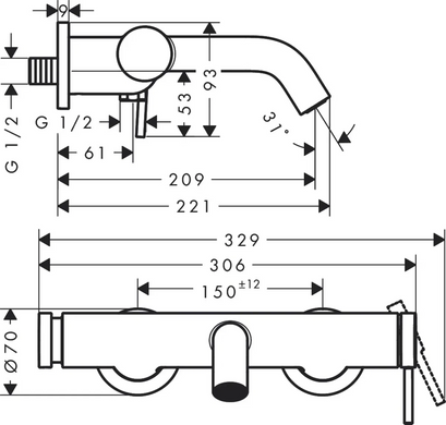 Змішувач hansgrohe Tecturis S для ванни, Хром (73422000) 73422000 фото