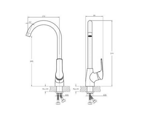 Змішувач одноважільний для кухні 35 мм KOLLER POOL Twist TW, Хром (TW0950) TW0500 фото
