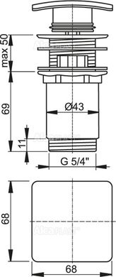 Донний клапан для умивальника Alcaplast A393, суцільнометалевий з квадратною заглушкою A393 фото