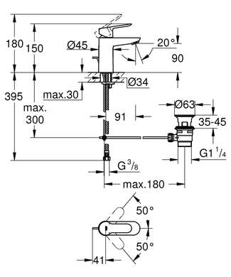 Смеситель для раковины GROHE Start Edge, Хром (23342000) 23342000 фото