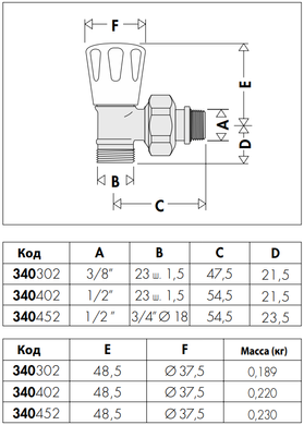 Кран радиаторный угловой М23 x 1,5 х 1/2" CALEFFI 340402 фото