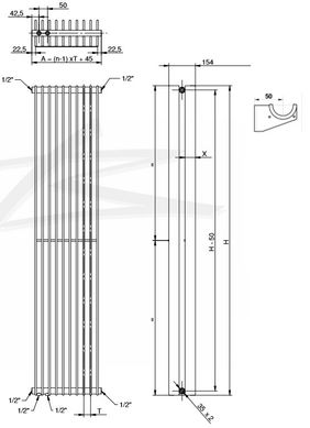 Вертикальний радіатор Betatherm Metrum2 H-1800 мм, L-255 мм BM6 2180-30/08 9005М 66 фото