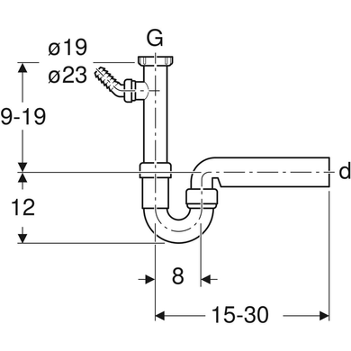 Сифон Geberit для кухонной раковины с угловым шланговым соединителем, d50 мм (152.711.11.1) 152.711.11.1 фото