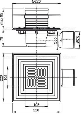 Трап AlcaPlast DN 50 / 75, решітка 105 &times; 105 мм, горизонтальне відвідведення, комбінований затвор, для внутрішніх приміщень и наружных помещений (APV3344) APV3344 фото
