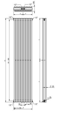 Вертикальний радіатор Praktikum 2 H-2000 мм, L-539 мм Betatherm PV 2200/14  9005М 99 фото