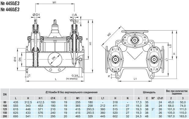 Засувка Hawle 4450E3 чавунна, фланцева, Combi-III, DN 100/3, PN16 (5019676) 5019676 фото