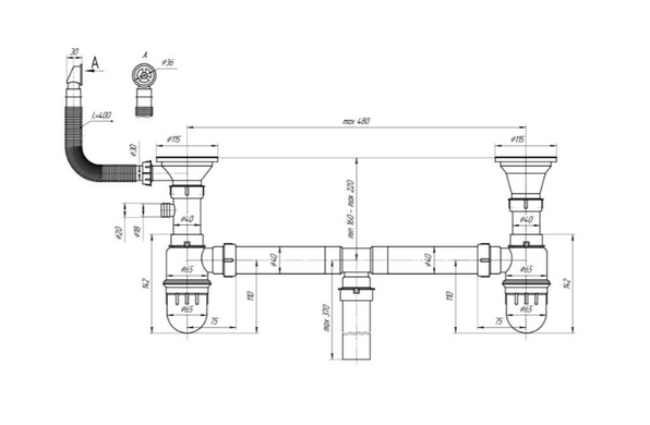 Сифон колбовый для мойки Imperial DN 40, 3&nbsp;1/2", двойной (IMP1042) IMP1042 фото