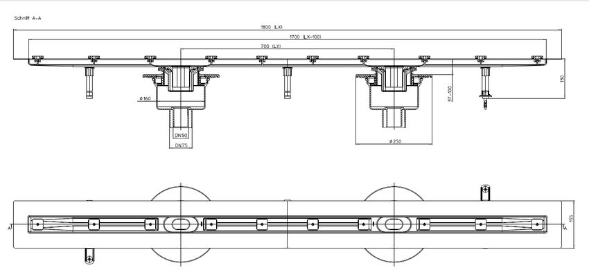 Вертикальный душевой лоток 1800 мм HL Hutterer & Lechner HL50FV.0/180 HL50FV.0/180 фото