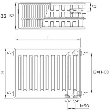 Радиатор стальной DeLonghi Plattella V6 L тип 33 600 x 1400 4362 Ват нижнее/боковое подкл. 0181336242 фото