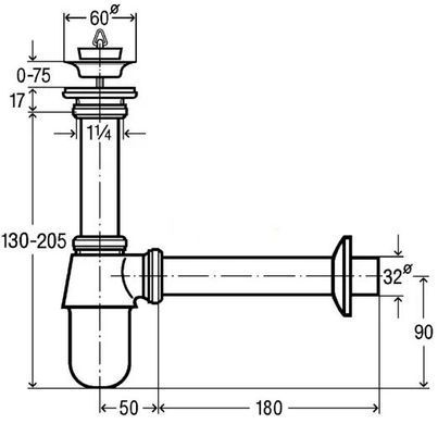 Сифон для раковины, d50, 1 1/4", бутылочный, пробка, Viega (456580) 456580 фото