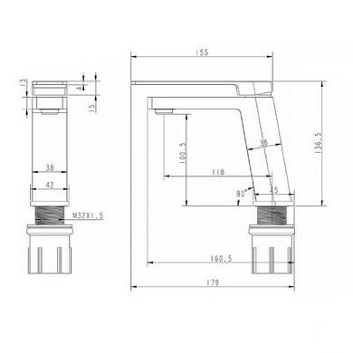 Змішувач для раковини LINEA, чорний матовий(150W1245B) 150W1245B фото