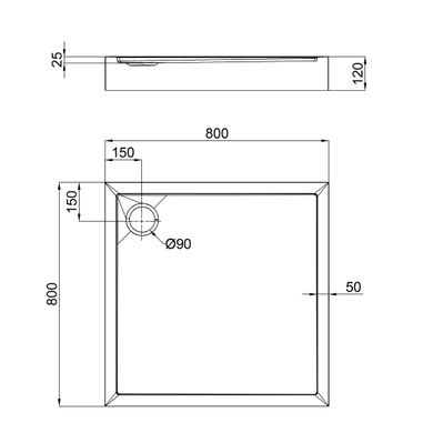 QT Душовий піддон TERN 308812C, квадратний, 80x80x12, акриловий + ніжки, діаметр зливу 90 мм + сифон з гідрозатвором хром TERN308812C фото