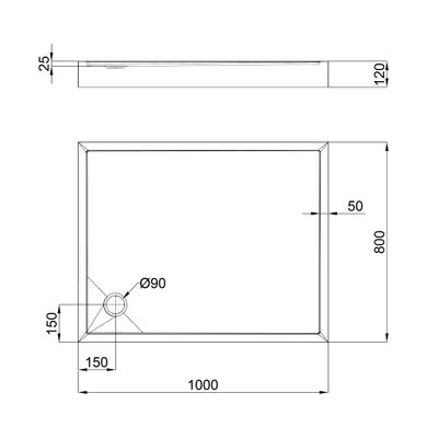 QT Душовий піддон TERN 301812C, прямокутний, 100x80x12, акриловий + ніжки, діаметр зливу 90 мм + сифон з гідрозатвором хром TERN301812C фото