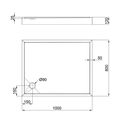 QT Душевой поддон TERN 301812C, прямоугольный, 100x80x12, акриловый + ножки, диаметр слива 90 мм + сифон с гидрозатвором хром (TERN301812C) TERN301812C фото