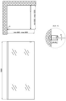 Стена Walk-In STANDARD BLM209.C8, стекло 8мм Clear, CalcLess, 90x190, неподвижная QT (LTSBM9090SATLOWGR) STDBLM209C8 фото