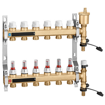 Колектор латунний з витратомірами &Oslash;1" В х 10 х 3/4" З в сборі 5&divide;60&deg;C 6 bar CALEFFI(6646L1) 6646L1 фото