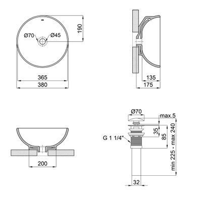 Раковина-чаша Qtap Robin 383х383х175 White з донним клапаном Білий (QT1311L408W) QT1311L408W фото
