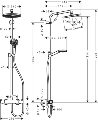 Душевая система HANSGROHE CROMETTA S 240 1jet Showerpipe (27267000) VRB-15400Z фото