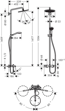 Душевая система HANSGROHE CROMA SELECT S Showerpipe 280 1jet (26792000) 34729000 фото