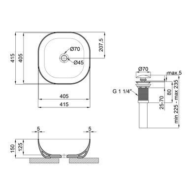 Раковина-чаша Qtap Kolibri 410x410x150 Matt black з донним клапаном Чорний (QT10112144MBMB) QT10112144MBMB фото