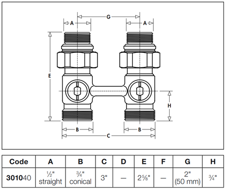 Кран нижнего подключения стального радиатора прямой Ø1/2" x 3/4" CALEFFI 301040 фото