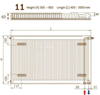 Радіатор сталевий DeLonghi Compact Panel 11 TEK 300 &times; 1000 мм бокове підключення (0181243130) 0181243130 фото