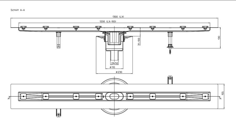 Вертикальный душевой лоток 1300 мм HL Hutterer & Lechner HL50FV.0/130 HL50FV.0/130 фото