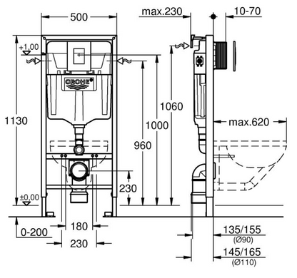 Комплект инсталляции Grohe Rapid SL 3 в 1: с кнопкой смыва Skate Cosmopolitan (39939000) 39939000 фото
