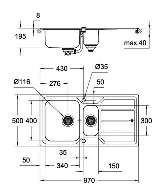 Мойка GROHE EX Sink K500 из нержавеющей стали с доп. чашей (31572SD0) 31572SD0 фото