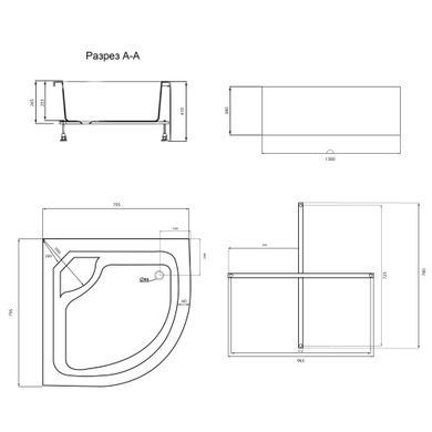 Lidz Душовий піддон KAPIELKA ST80x80x41, високий, напівкруглий, з панеллю, діаметр зливу 52 мм (LKAST808041) LKAST808041 фото