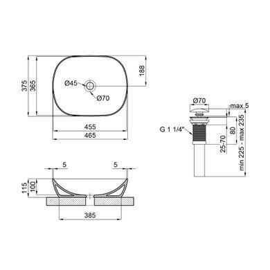 Раковина-чаша Qtap Aquarius 465x375x115 White з донним клапаном Білий (QT21112185W) QT21112185W фото