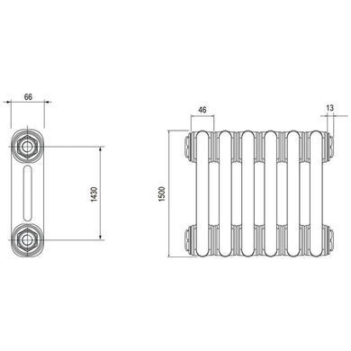 Трубчастий радіатор Multicolumn H=1500 2-8 (секцій) конф.D (нижнє 1 &times; 2") RAL9016 DeLonghi (0Q00215000800D0) 0Q00215000800D0 фото