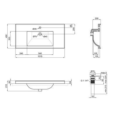 Раковина Qtap Albatross 5C 1000х480х210 White з донним клапаном Білий (QT01115100CW) QT01115100CW фото